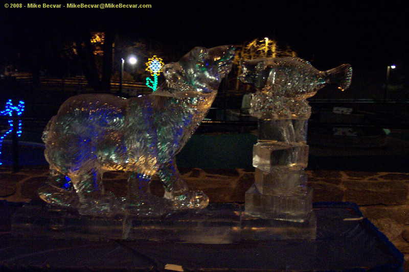 Ice sculpture of a bear and a fish